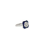 18K WHITE GOLD 1.65CT G SI1 OLD MINE CUT ROUND DIAMOND AND 1.15CT BLUE SAPPHIRE ENGAGEMENT RING